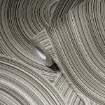 Wallpaper Misty Stone, grey and off-white concentric arc pattern