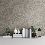 Wallpaper Misty Stone, grey and off-white concentric arc pattern