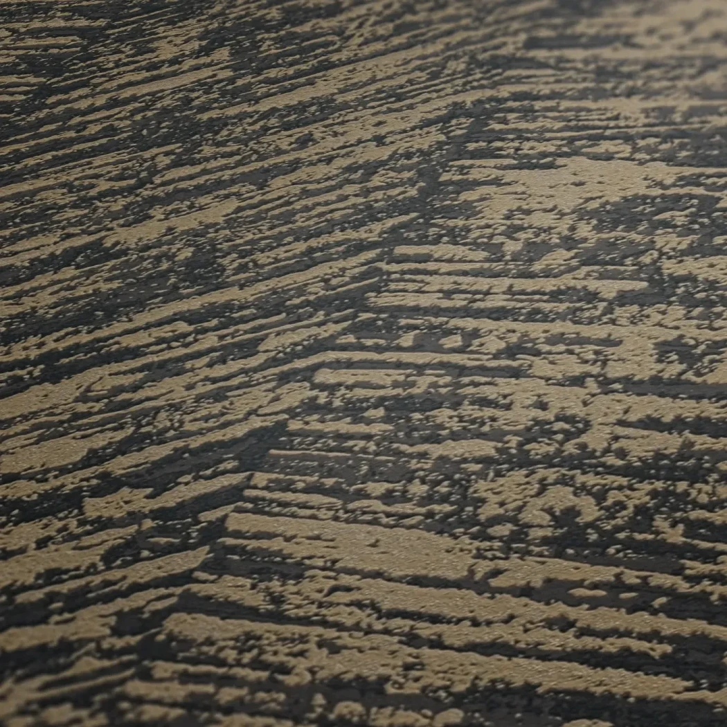Wallpaper Dark Smoke, dark brushed wood planks with gold highlights