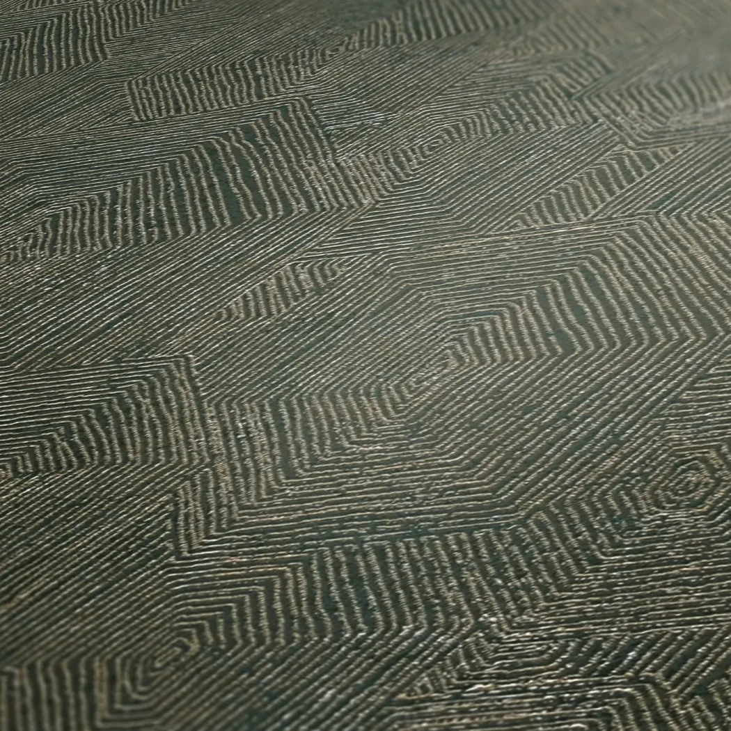 Wallpaper Misty Rock, fine woven lines on dark grey-green