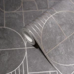 Wallpaper Soft Cloud, beige and copper arcs on charcoal grey