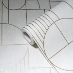 Wallpaper Intense Anthracite, gold Art Deco arcs on pearl grey