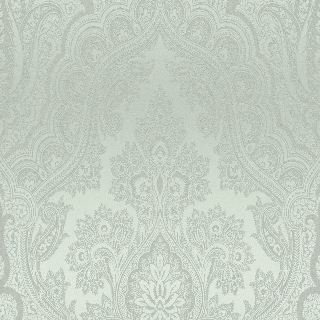 Wallpaper Veiled Silica, pale aqua tone-on-tone paisley damask