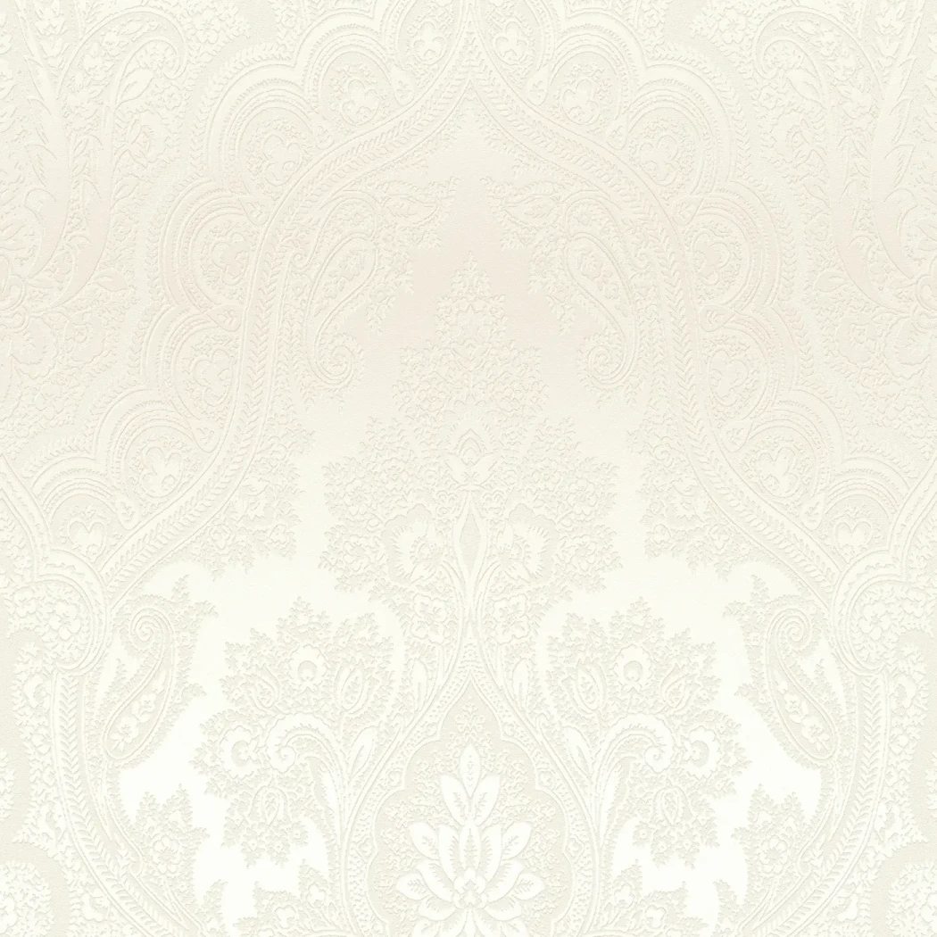 Wallpaper Pale Veil, tone-on-tone ivory damask with satin finish