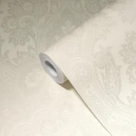 Wallpaper Pale Veil, tone-on-tone ivory damask with satin finish