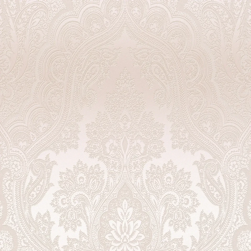 Wallpaper Light Adobe, pale pink pearlescent paisley damask