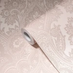 Wallpaper Light Adobe, pale pink pearlescent paisley damask