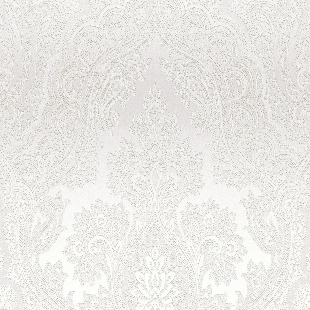 Wallpaper Pale Ash, pearl grey floral damask, tone on tone