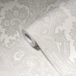 Wallpaper Pale Ash, pearl grey floral damask, tone on tone