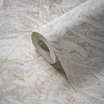 Wallpaper Light Citron, beige and gold palm and fern leaves
