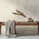 Wallpaper Light Citron, beige and gold palm and fern leaves