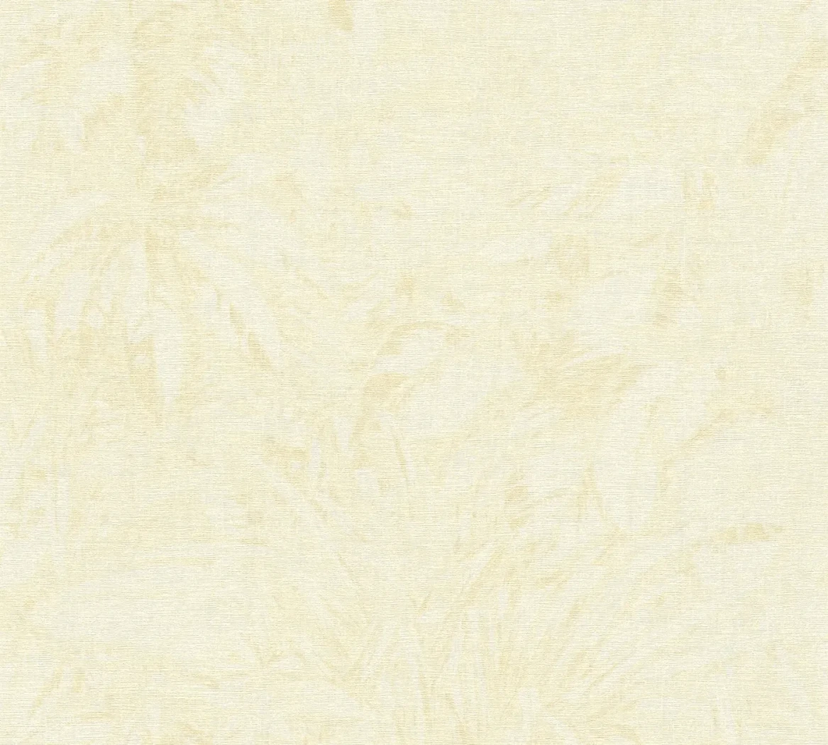 Wallpaper Light Pollen, faded straw yellow foliage on cream