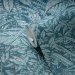 Wallpaper Misty Blue Slate, blue-green tropical leaves on midnight blue