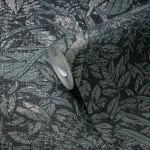 Wallpaper Misty Dawn, blue-grey tropical leaves on near-black ground