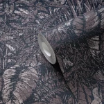 Wallpaper Deep Basalt, brown and bronze foliage on dark charcoal