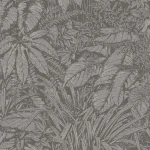 Wallpaper Misty Shadow, grey engraved jungle leaves on dark grey