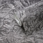 Wallpaper Misty Shadow, grey engraved jungle leaves on dark grey