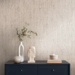 Wallpaper Soft Sandstone, fine vertical beige and taupe woven stripes