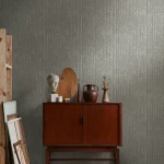 Wallpaper Misty Silica, dark grey linen weave with gold striations