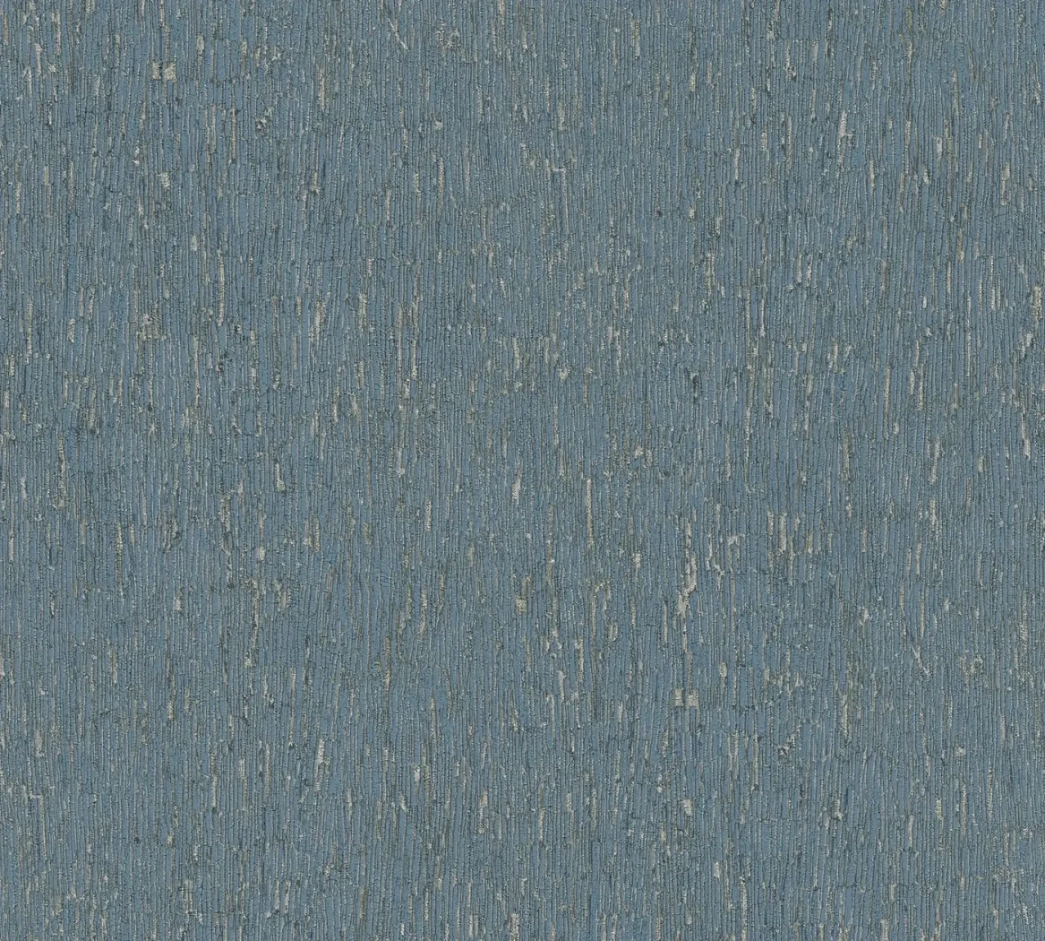 Wallpaper Misty Ocean, silver striations on petrol blue linen effect