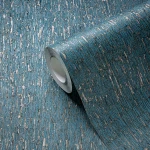 Wallpaper Misty Ocean, silver striations on petrol blue linen effect