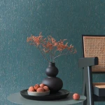 Wallpaper Misty Ocean, silver striations on petrol blue linen effect