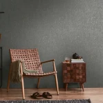 Wallpaper Ash Slate, anthracite woven fibre texture with metallic glints