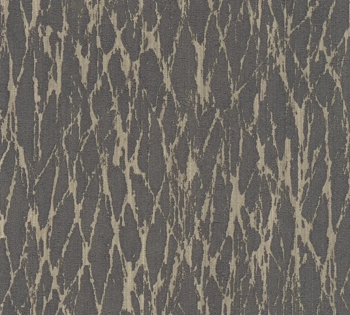 Wallpaper Ash Cement, crackled gold network on dark grey
