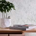 Wallpaper Pale Feather, off-white marble with fine grey veins