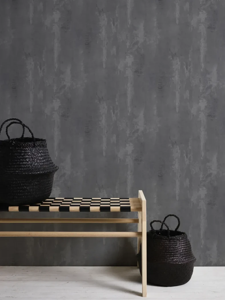 Wallpaper Ash Platinum, dark grey raw concrete effect wall