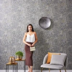 Wallpaper Soft Mica, white and gold scratched lines on dark grey