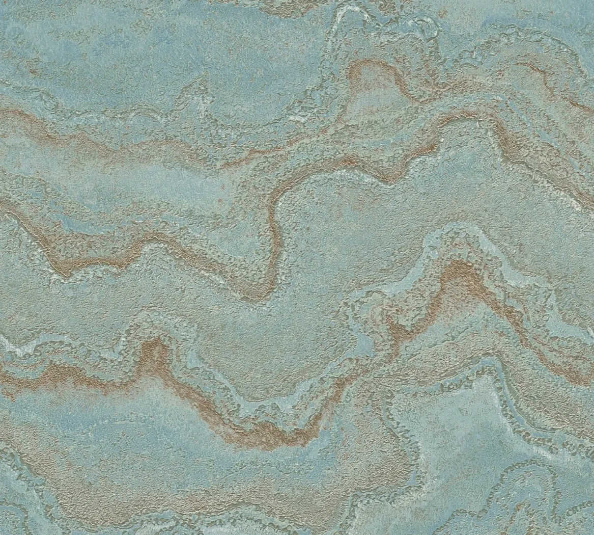 Wallpaper Soft Cement, copper-veined blue-grey marble effect