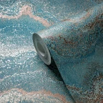 Wallpaper Soft Cement, copper-veined blue-grey marble effect