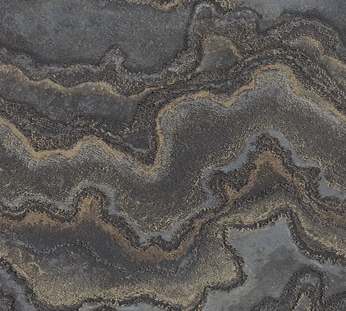 Wallpaper Deep Zinc, dark marble with gold and copper veins