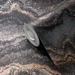 Wallpaper Deep Zinc, dark marble with gold and copper veins
