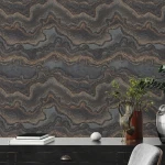 Wallpaper Deep Zinc, dark marble with gold and copper veins