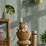 Wallpaper Soft Lead, grey-green trowelled plaster with gold flecks