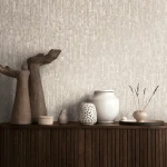 Wallpaper Veiled Drizzle, light beige-grey brushed wood boards with gold lines