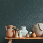 Wallpaper Ashen Navy, slate blue wood slats with gold streaks