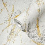 Wallpaper Pale Rain, white marble effect with grey and gold veins
