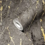 Wallpaper Soft Thatch, gold veins on near-black marble effect