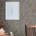 Wallpaper Soft Thatch, gold veins on near-black marble effect