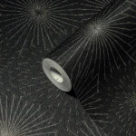 Wallpaper Deep Ash, silver and gold rosettes on black