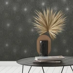 Wallpaper Deep Ash, silver and gold rosettes on black