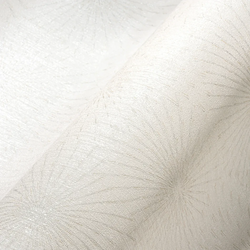 Wallpaper Veiled Peat, beige and silver rosettes on off-white