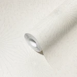 Wallpaper Veiled Peat, beige and silver rosettes on off-white