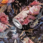Wallpaper Misty Lava, peony bouquet on a midnight-blue ground