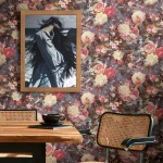 Wallpaper Misty Lava, peony bouquet on a midnight-blue ground