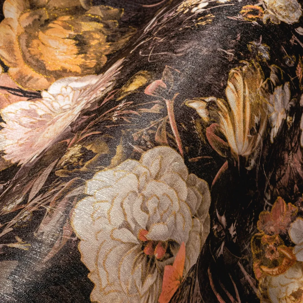 Wallpaper Deep Apricot, gold and terracotta peonies on charcoal