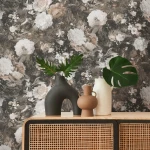 Wallpaper Jet with ivory peonies on a near-black ground
